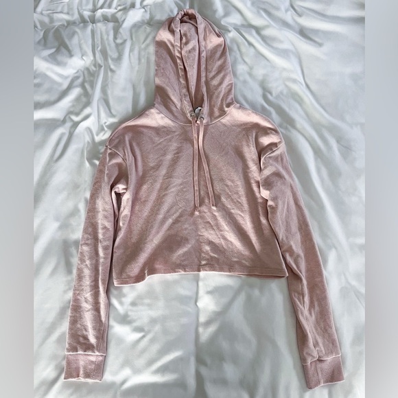 H&M Light Pink Cropped Sweatshirt Hoodie Size XS - Picture 2 of 9